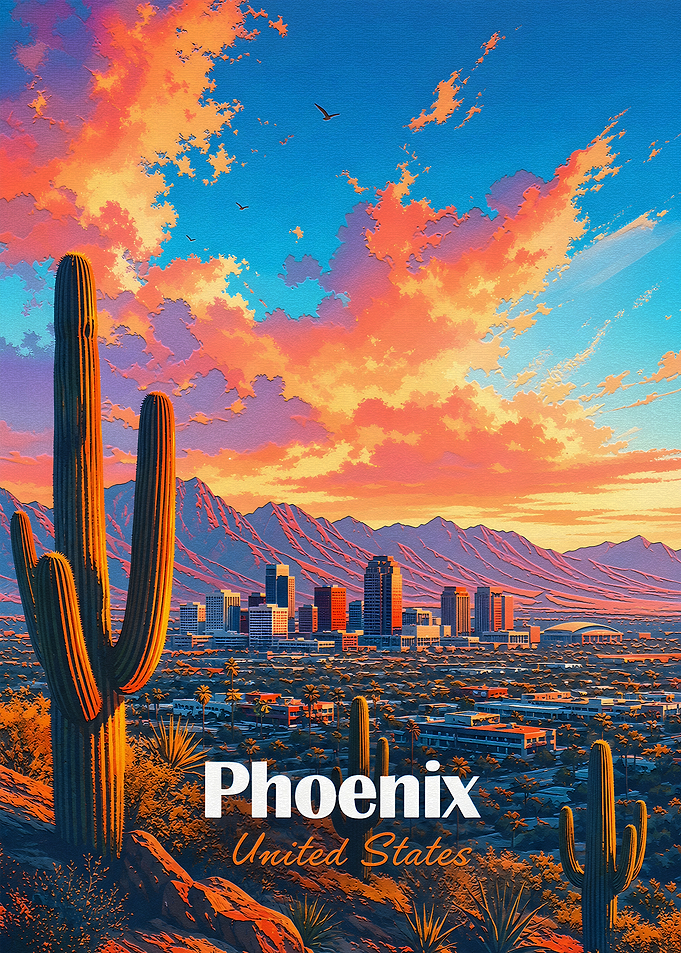 Phoenix Arizona Sunset Travel Poster
