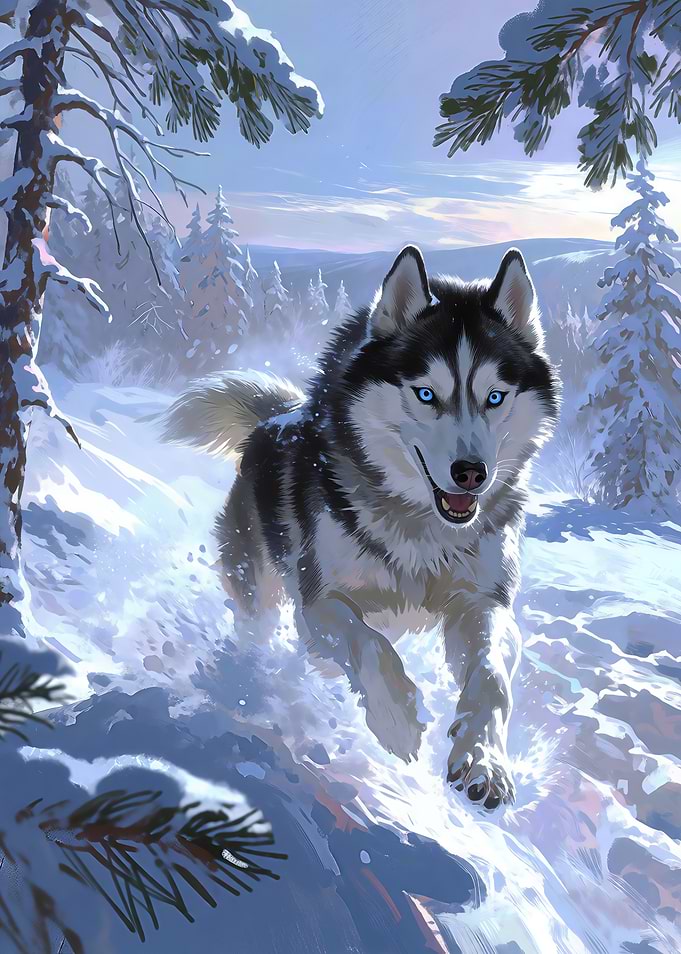 Siberian Husky Running in Snow