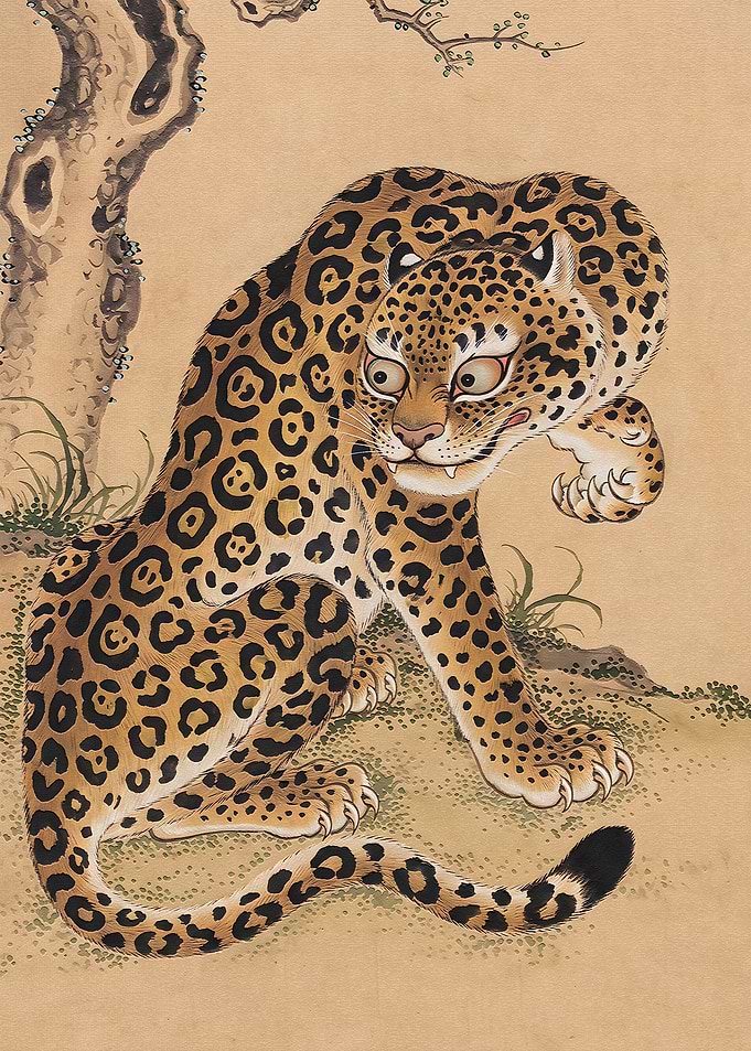 Traditional Korean Folk Painting of Leopard