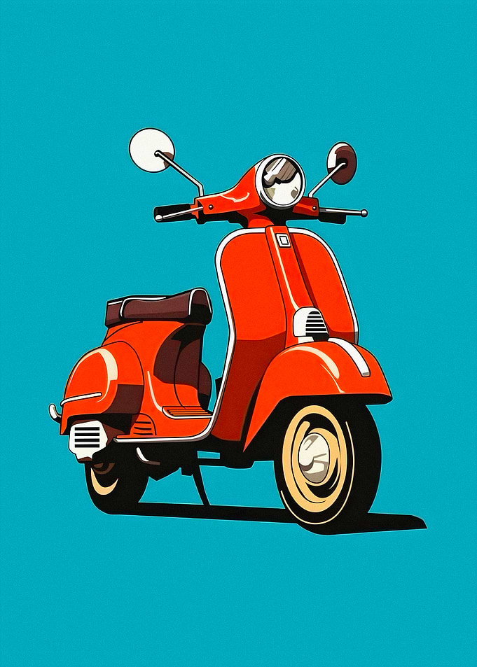 Vibrant Orange Vintage Scooter Illustration