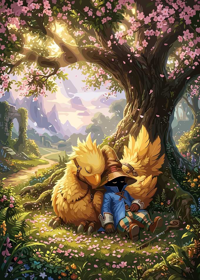 Vivi and Chocobo Resting Under Tree