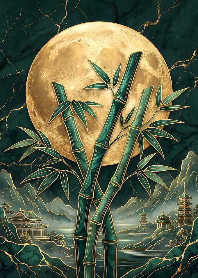 Golden Moon and Bamboo Landscape