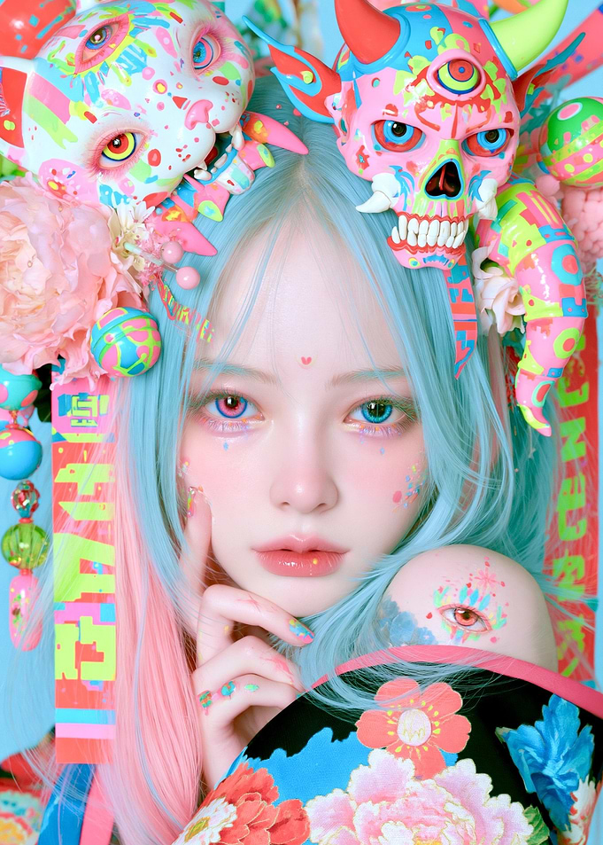 Neon Cyberpunk Anime Asian Girl Portrait