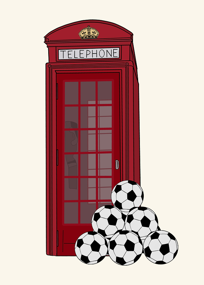 British Telephone Box with Soccer Balls