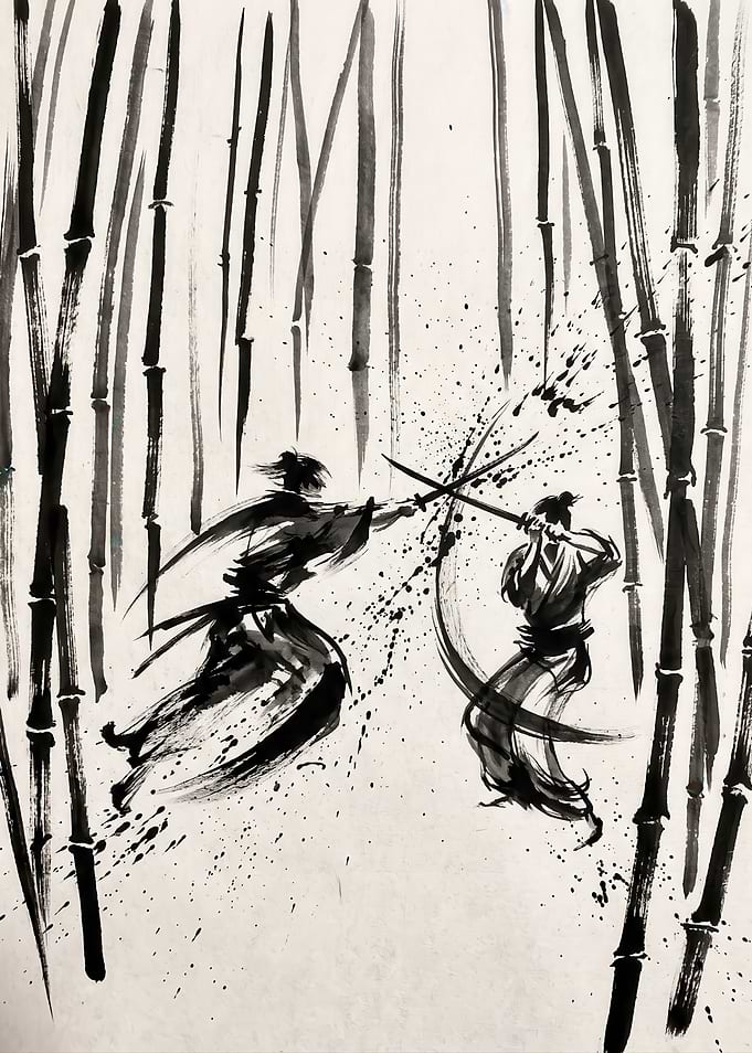 Samurai Duel in Bamboo Forest