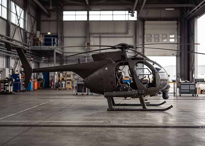 Military Helicopter in Hangar