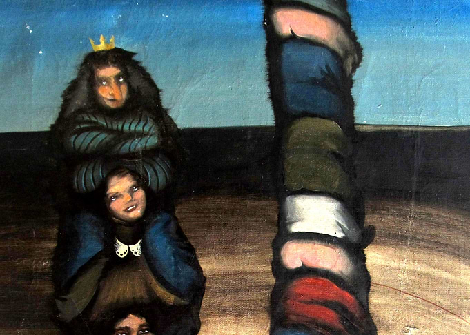 Surreal Painting of Stacked Figures