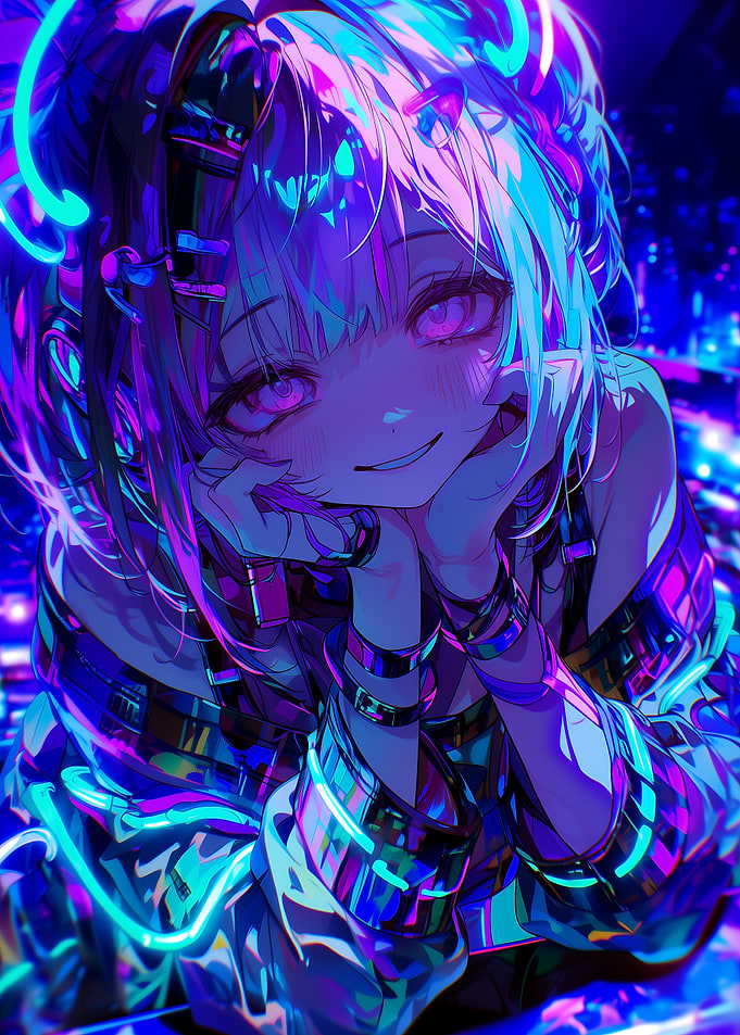 Neon Cyberpunk Anime Girl Portrait