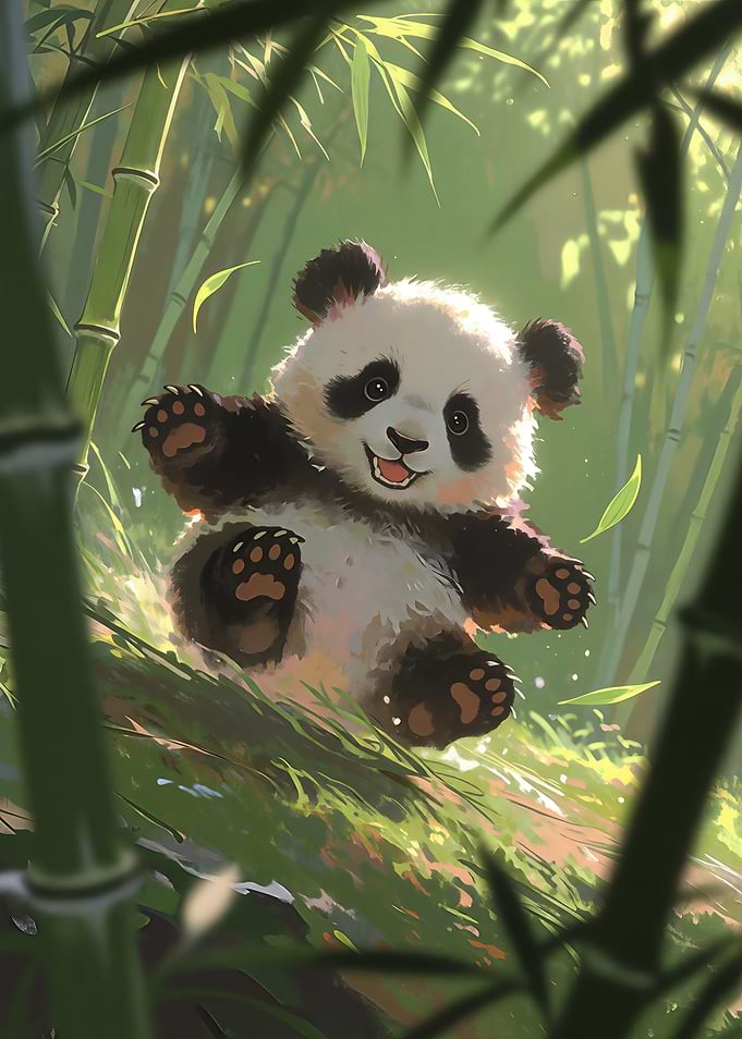 Happy Baby Panda in Bamboo Forest