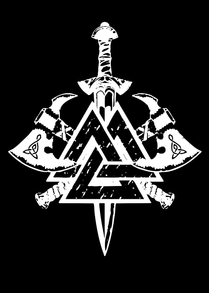 Viking Valknut Symbol with Weapons