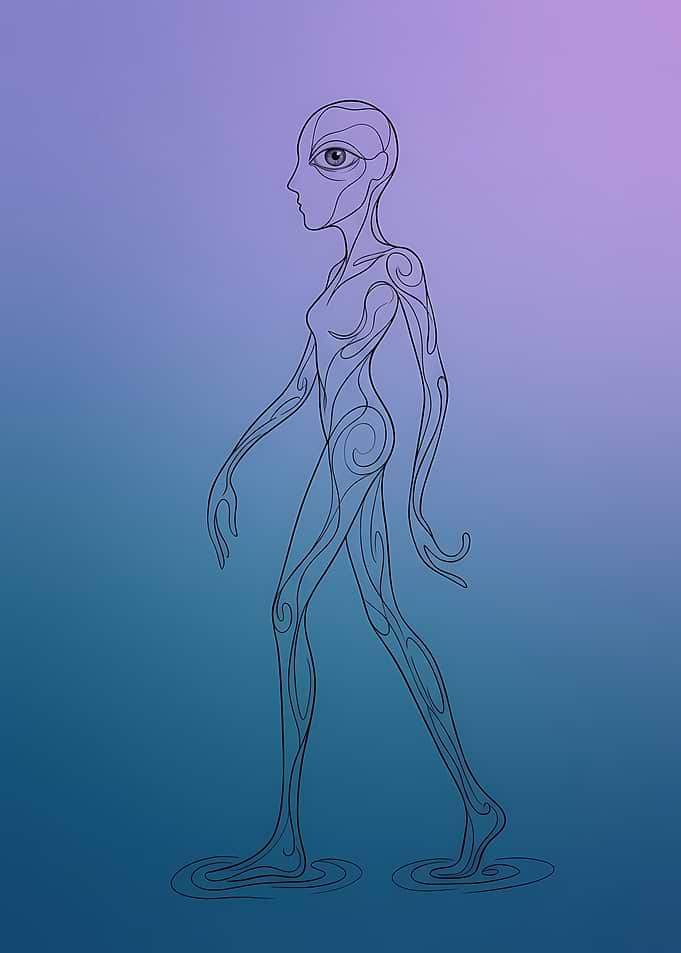Abstract Line Art Alien Figure