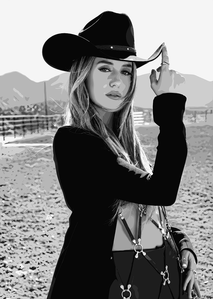 Stylish Cowgirl in Black and White