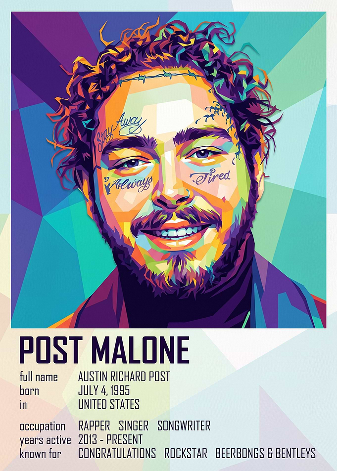 Post Malone Pop Art Portrait Poster