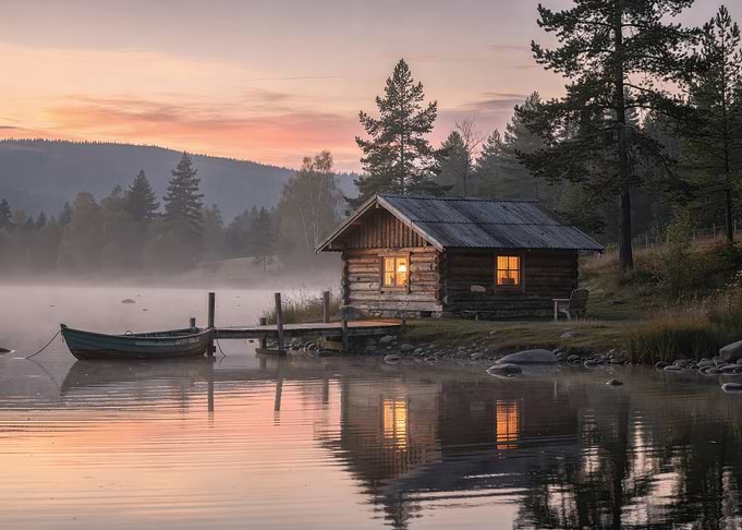 Cozy Log Cabin by Misty Lake