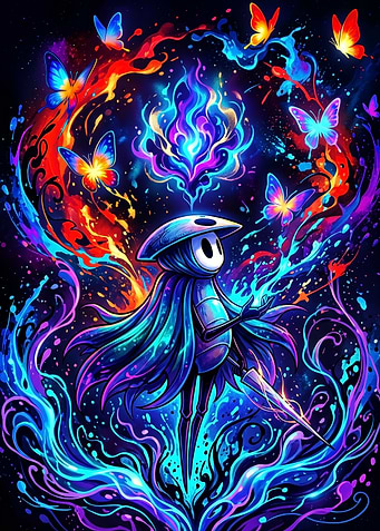 Hollow Knight Neon Butterfly Fantasy Art