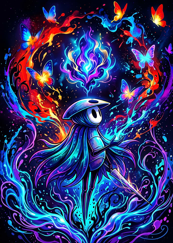 Hollow Knight Neon Butterfly Fantasy Art