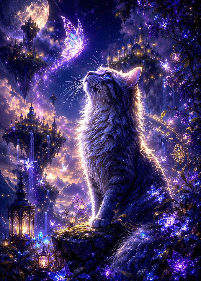 Magical Cat in Fantasy Realm
