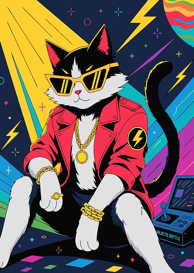 Cool Retro Gaming Cat Illustration
