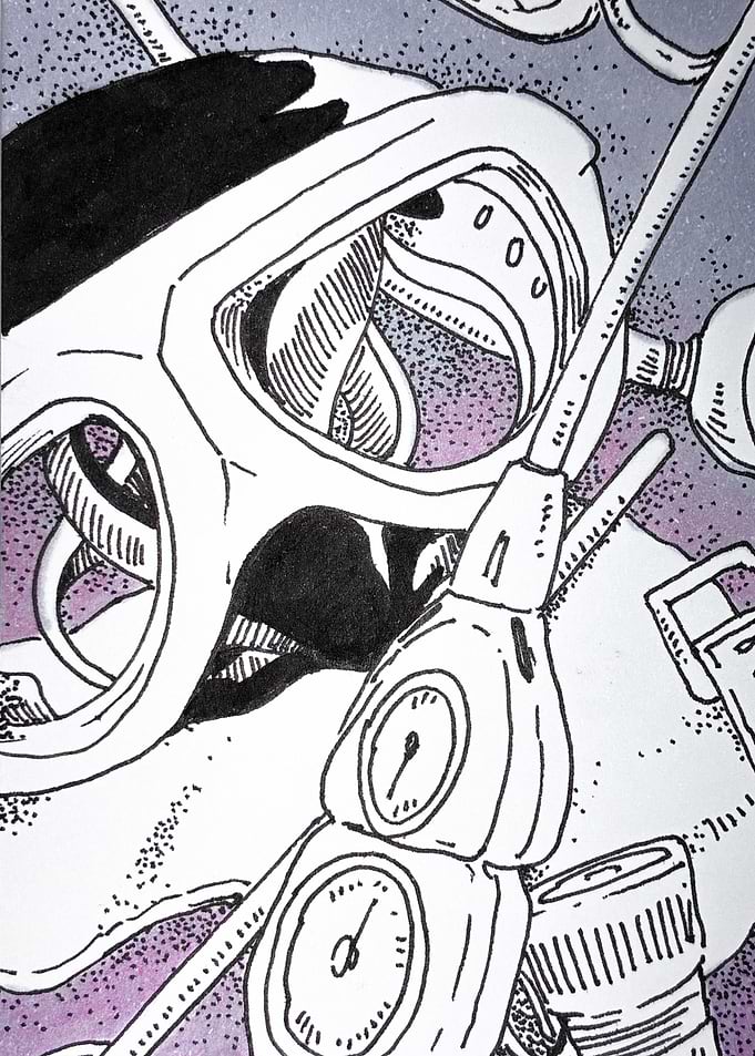 Scuba Diving Equipment Line Art