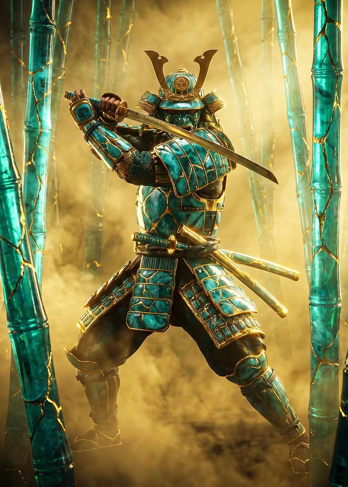 Turquoise and Gold Samurai Warrior