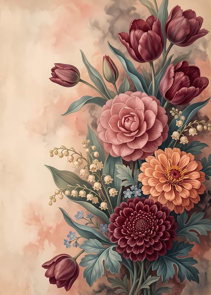 Elegant Floral Bouquet Botanical Illustration