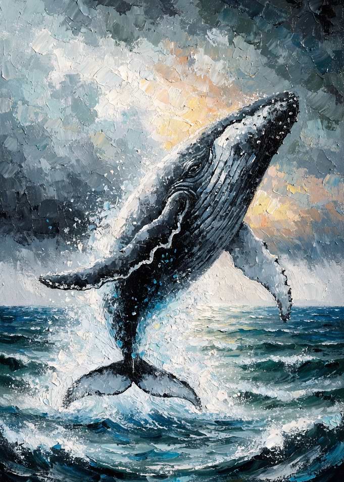 Humpback Whale Breaching Ocean Painting