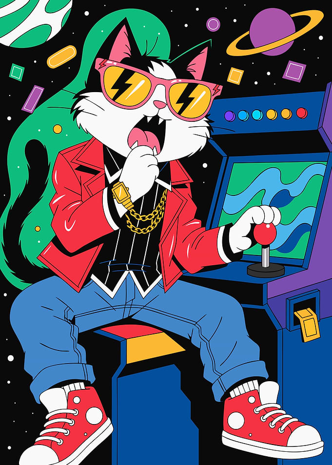 Cool Retro Gamer Cat in Space