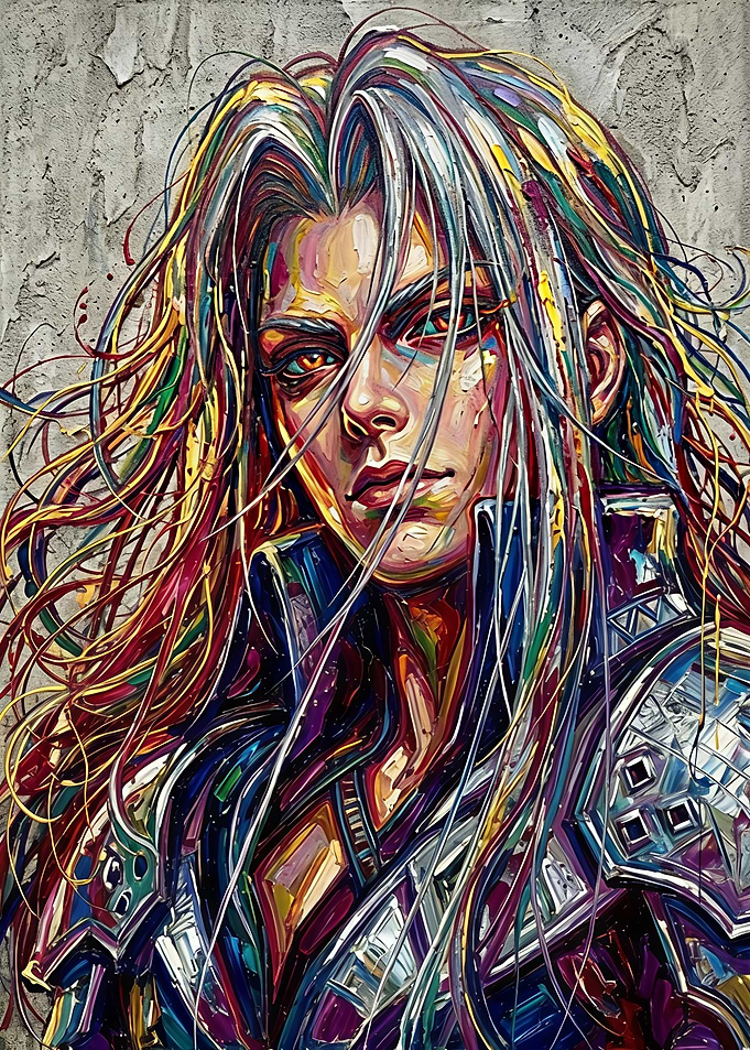 Sephiroth Impasto Oil Painting Portrait