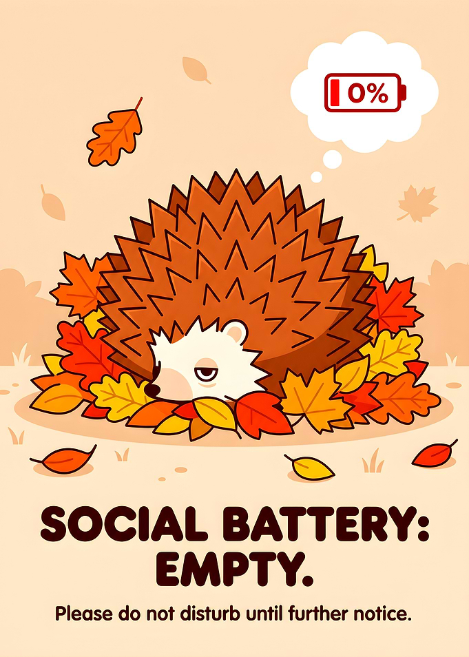 Cute Hedgehog Social Battery Empty Illustration