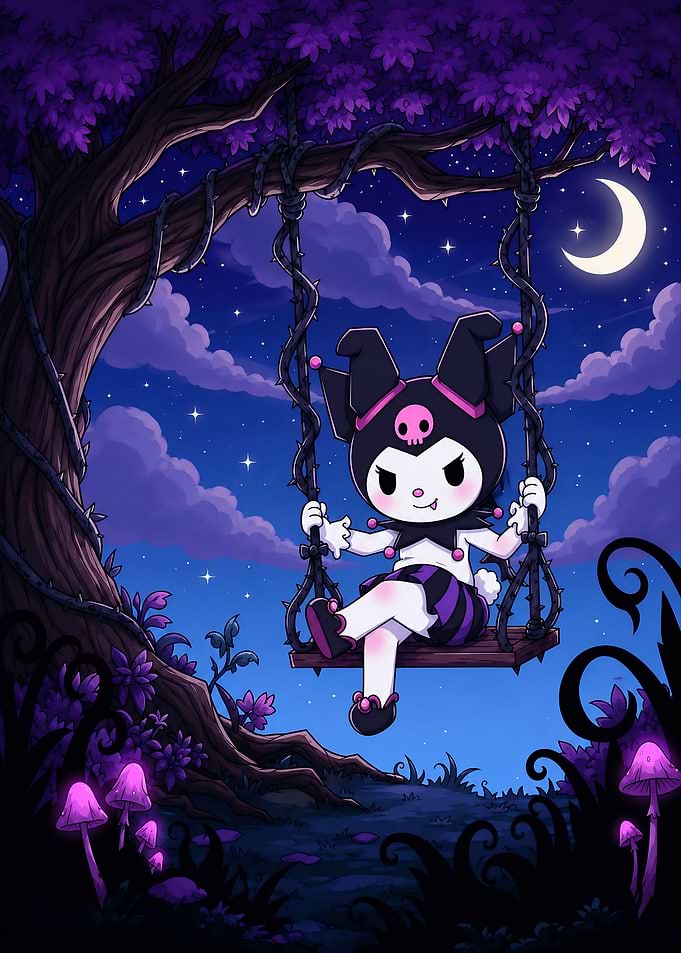 Kuromi on a Spooky Night Swing