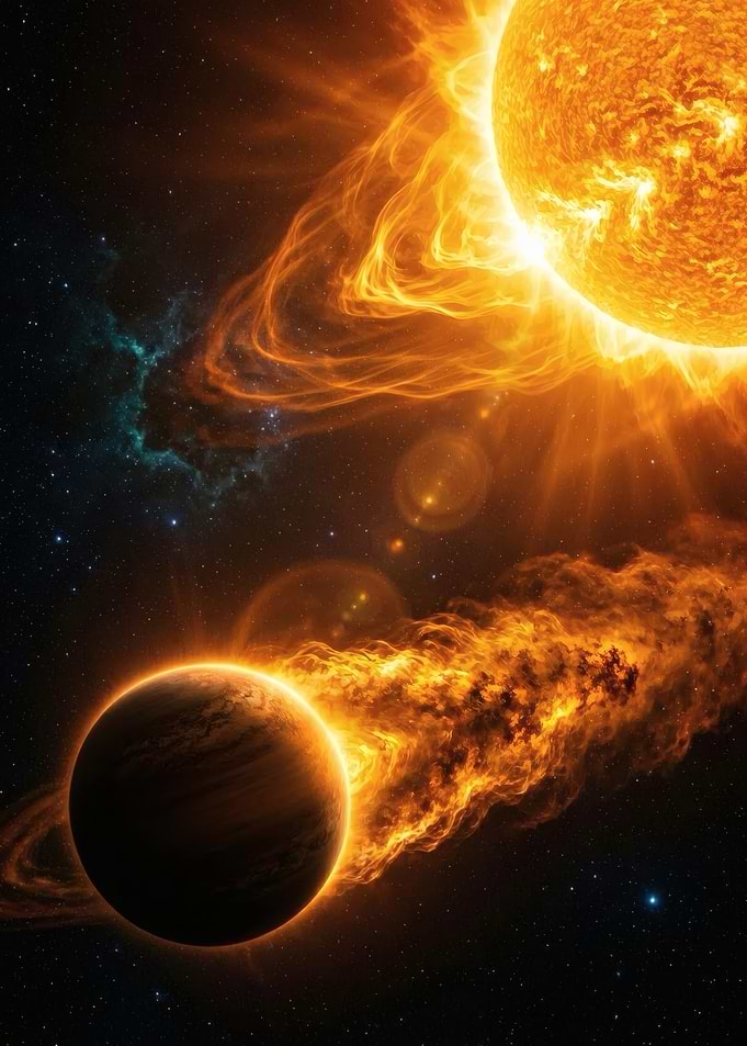 Cosmic Solar Flare – Exoplanet and Burning Star Space Art