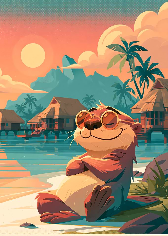Cool Otter Relaxing on Tropical Beach