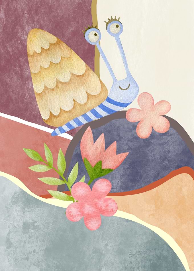 Cute Snail and Flowers Illustration