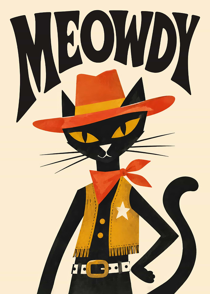 Meowdy Cowboy Cat Illustration