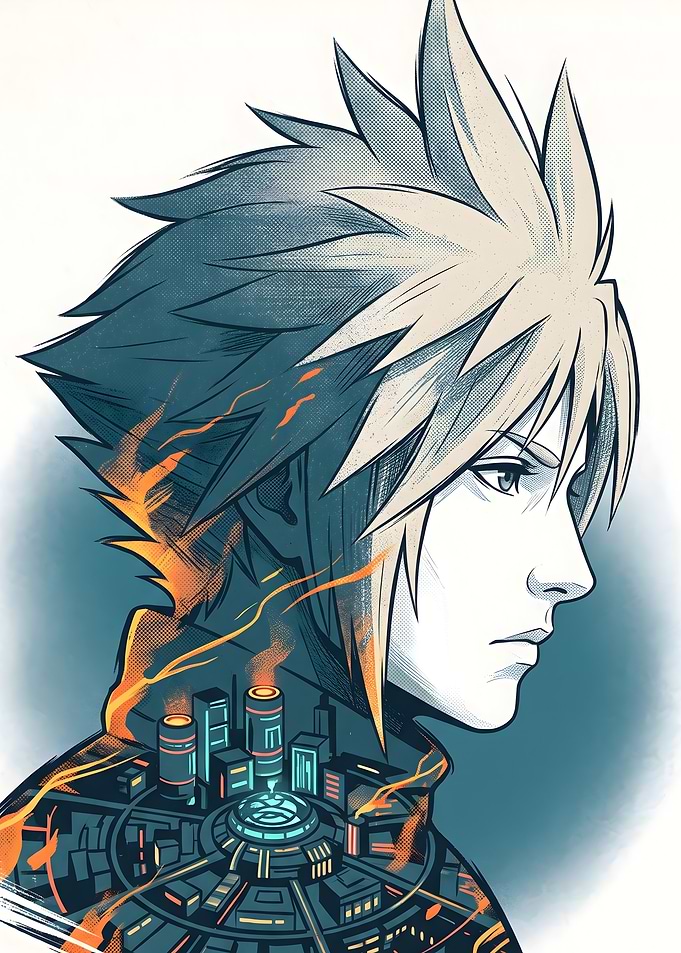 Final Fantasy VII Cloud Strife Midgar City Portrait