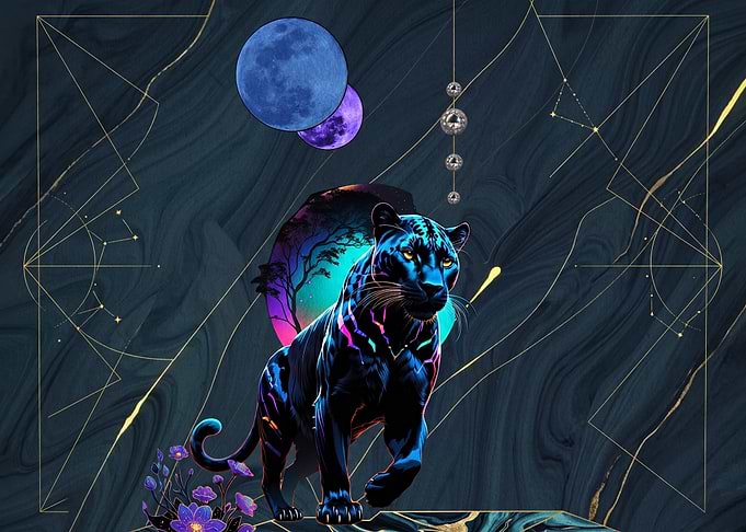 Neon Cosmic Panther Art