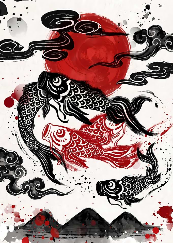 Japanese Koi Fish Ink Art