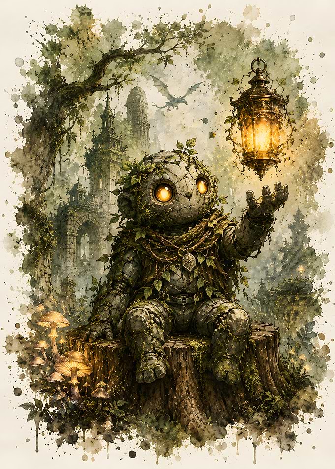 Stone Golem with Glowing Lantern