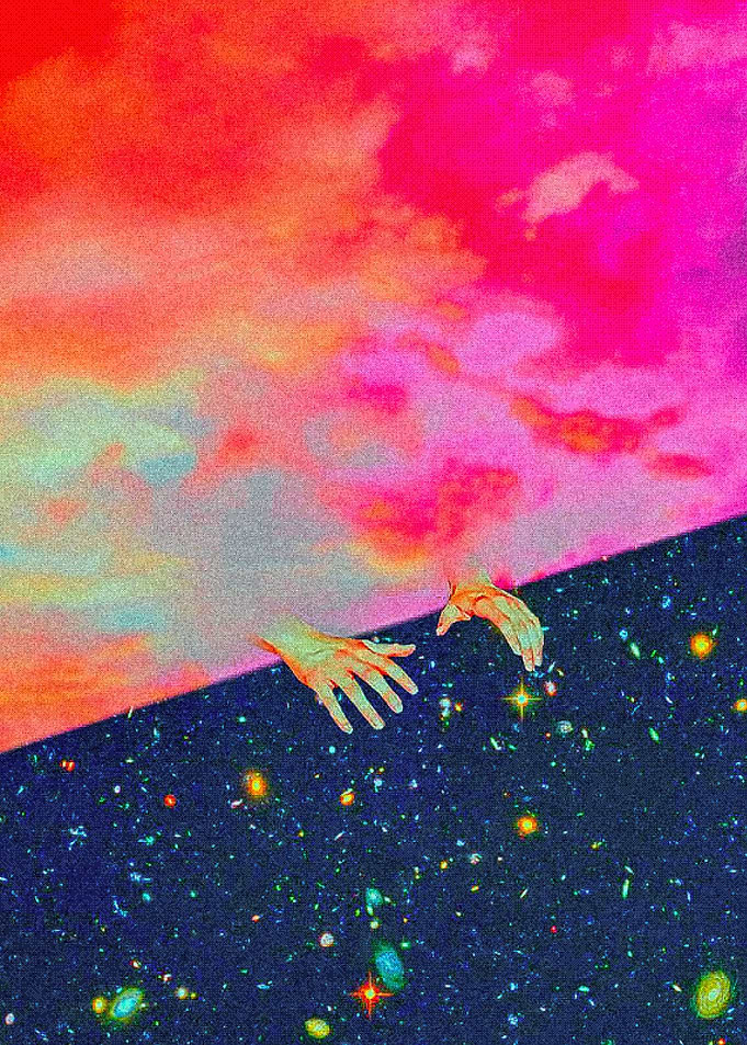 Surreal Hands Reaching Into Space