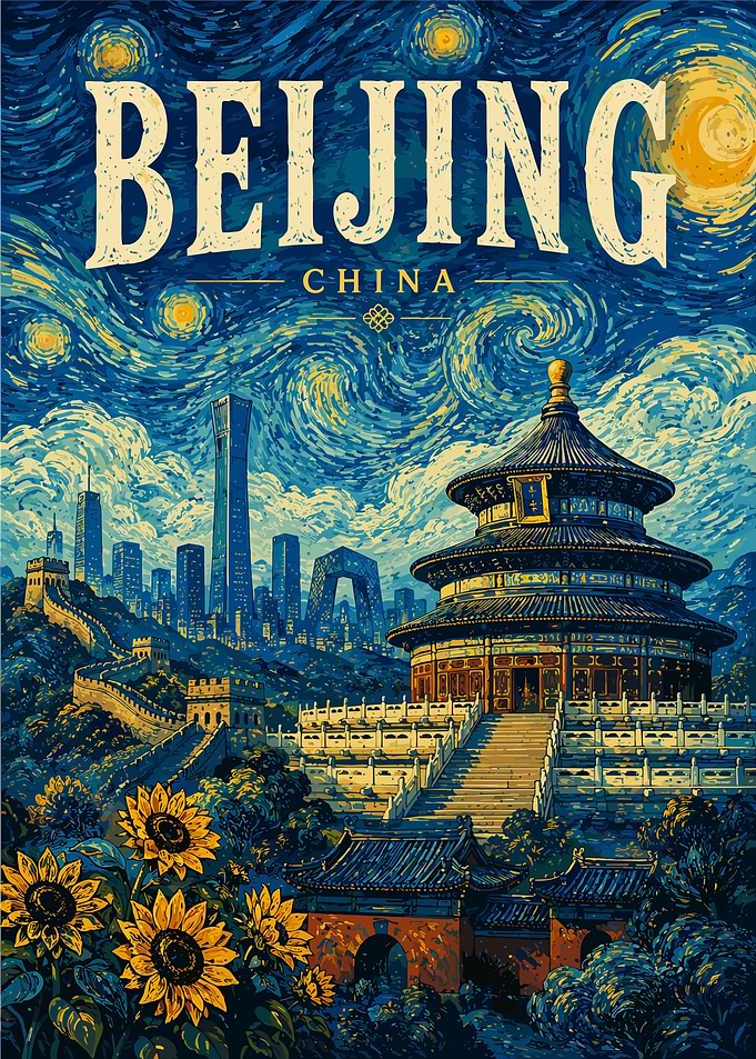Starry Night Beijing Travel Poster