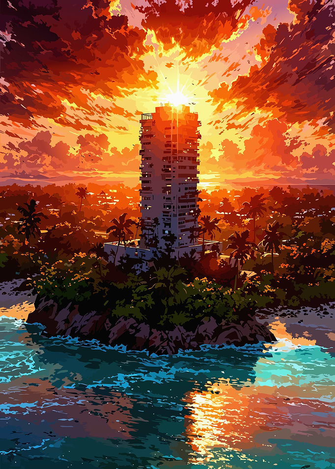 Tropical Skyscraper at Sunset