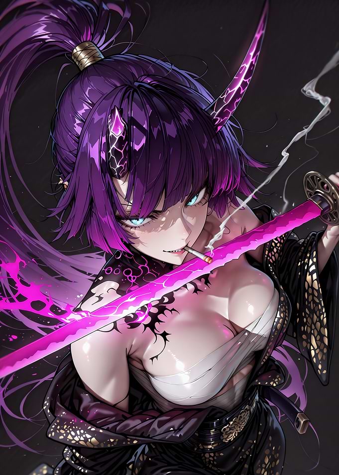 Purple Oni Samurai Girl with Katana