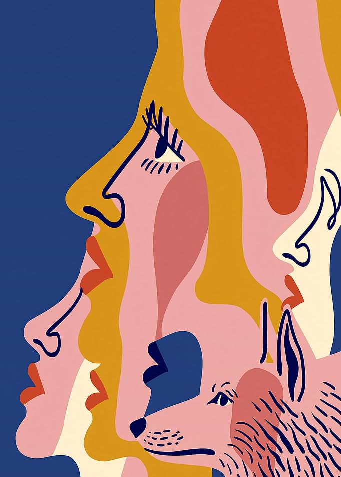 Abstract Faces and Animal Profile Art