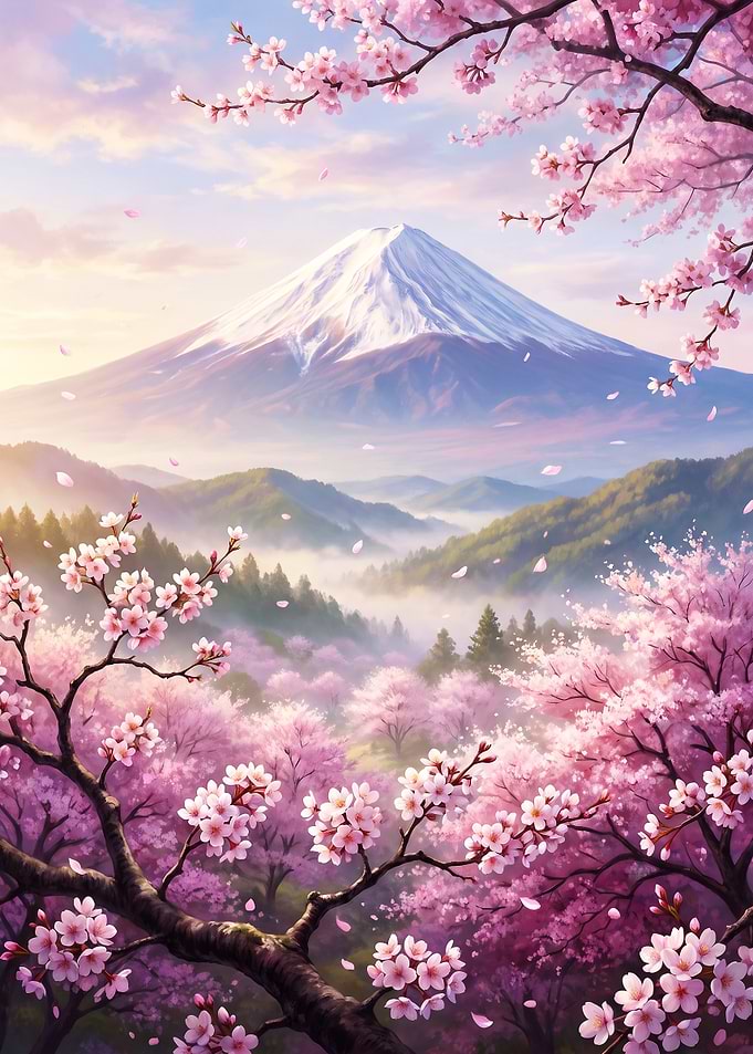 Mount Fuji and Cherry Blossoms