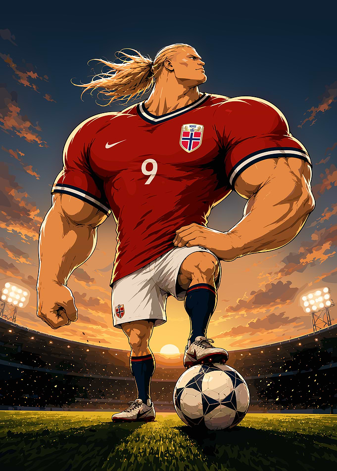 Erling Haaland Cartoon Soccer Illustration