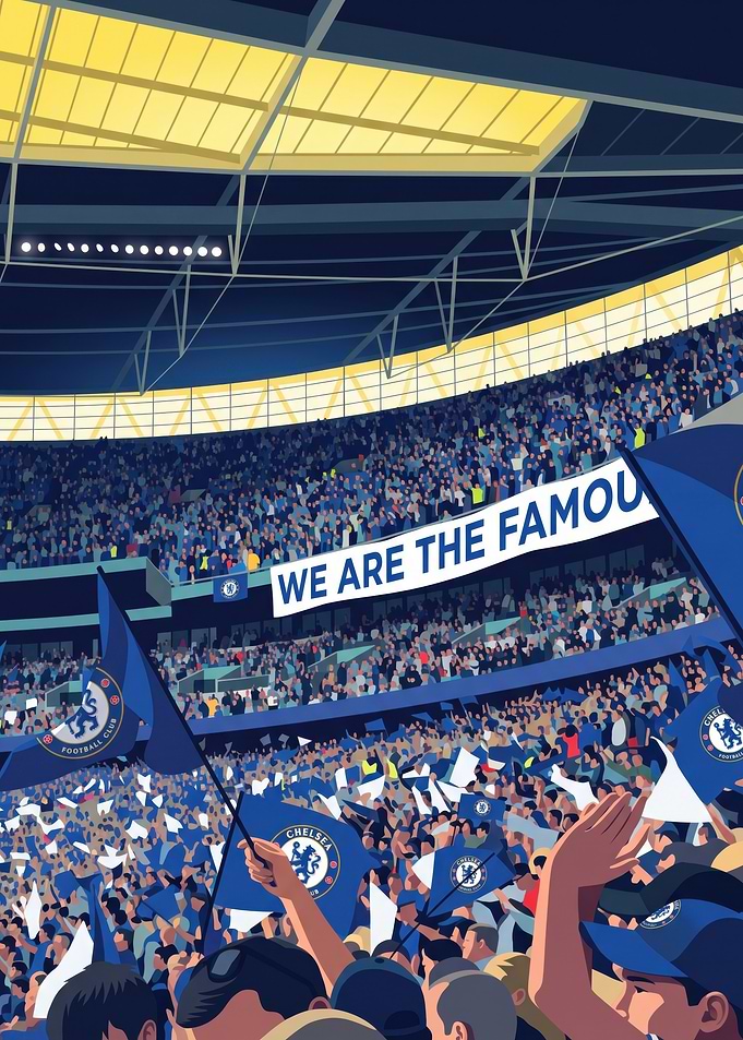 Chelsea FC Stadium Crowd Illustration