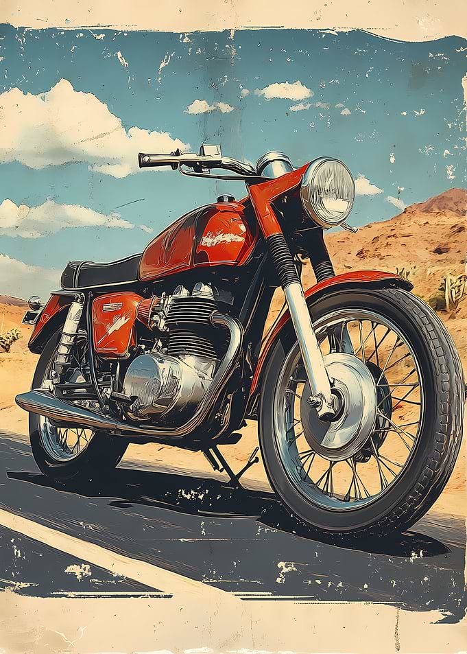 Vintage Red Motorcycle Desert Road