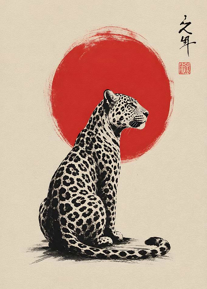 Leopard in Japanese Ink Style