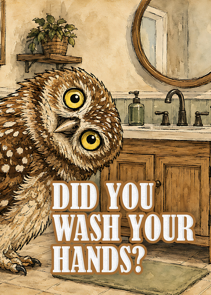 Funny Owl Bathroom Reminder Poster