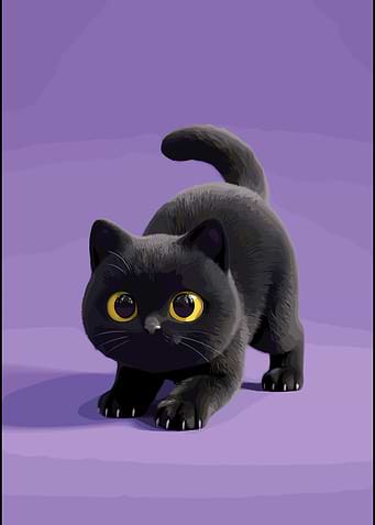Cute Black Kitten on Purple Background